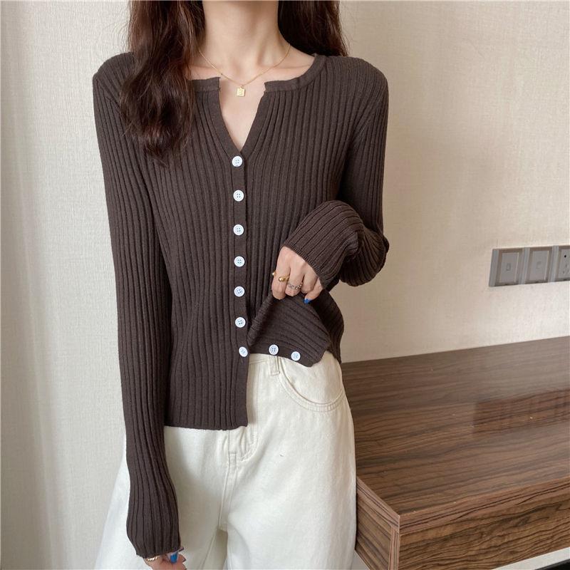 Knit Bottoming Sweater Cardigan Sweater Women V-neck Outer Wear Spring and Autumn Hedging Inner Wear Thin Section Long-sleeved Blouse Cardigan Jacket
