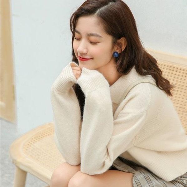 Knit Sweater Jacket Women's Literature and Art Retro Single-breasted Lapel Sweater Sweet and Light Ripe Wind Gentle Apricot Top Sweater