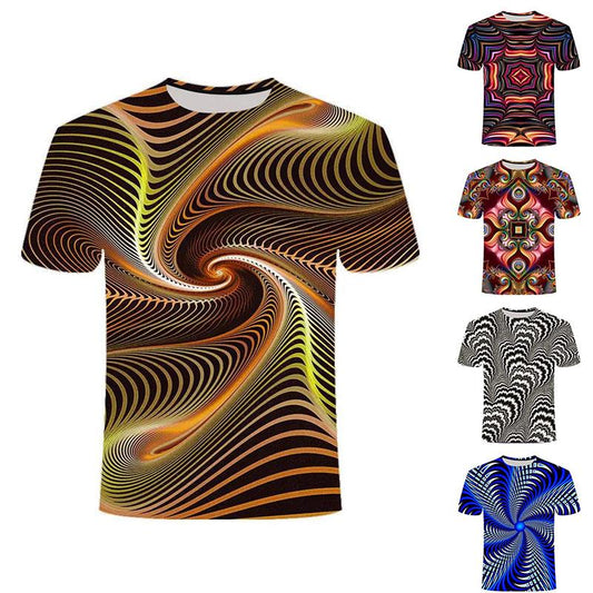 3D Swirl Print Shirt Summer Men T-shirt Personality Streetwear High Street Half Sleeve Tees Casual Breathable Pullover
