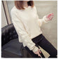 Sweater Women Autumn Winter V-Neck Solid Color Hooded Sweater Solid Color Pullover Knitted Sweater