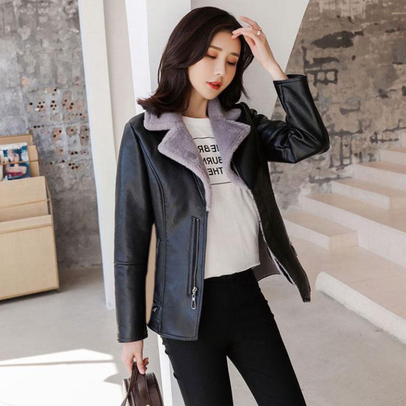 Winter Leather Jacket and Fur In One Medium and Long Women's Lamb Fur Jacket Plus Velvet Thickening Large Size Leather Jacket