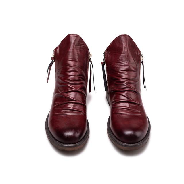 Original Leather Boots Men Autumn Shoes Male Leather Casual Boots Men Comfy Anti-Slip Lace-up Boots