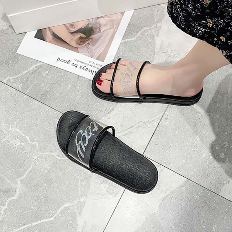 Slippers Women's Summer Wear Fashion Transparent with Bath Non-slip Female Students Flat-bottomed Home Slippers The Shoes Are One Size Smaller