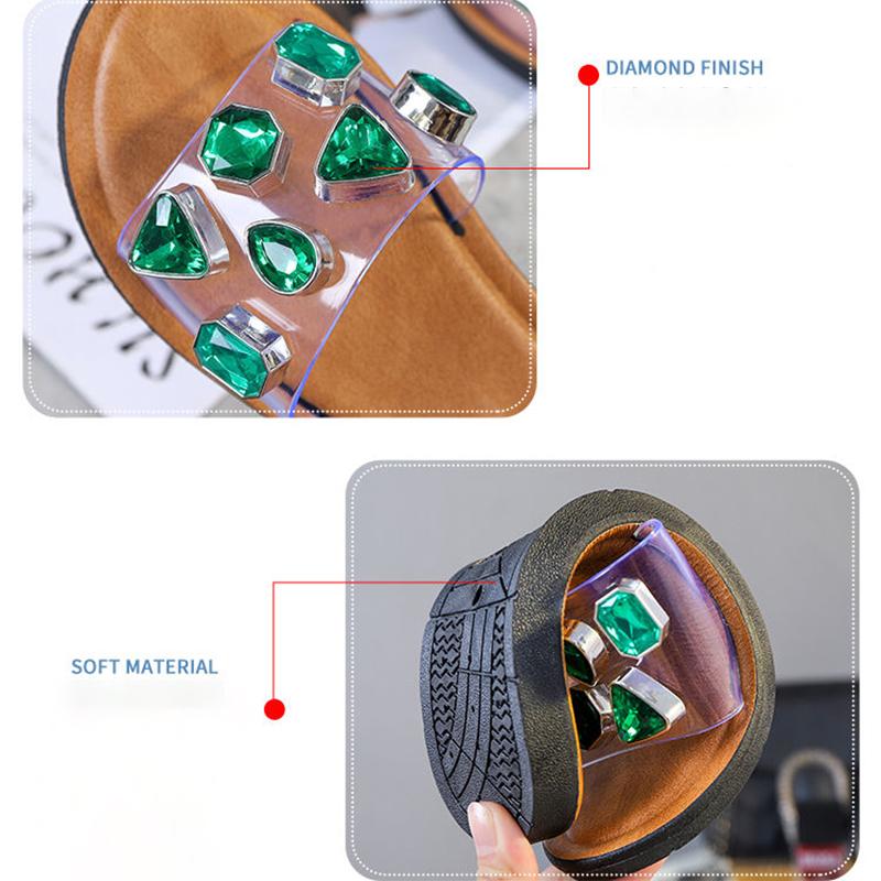 Slippers for Women's Outer Wear Summer Gemstone Decoration Non-slip Soft-soled Sandals Women's Flat Sandals Flat Shoes for Indoor and Outdoor Wear