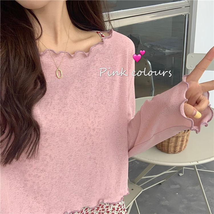 Fall Version of Pure Color Loose Simple Long-sleeved Fall T-shirt Women Simple Pure Color Bottoming Tee Blouse