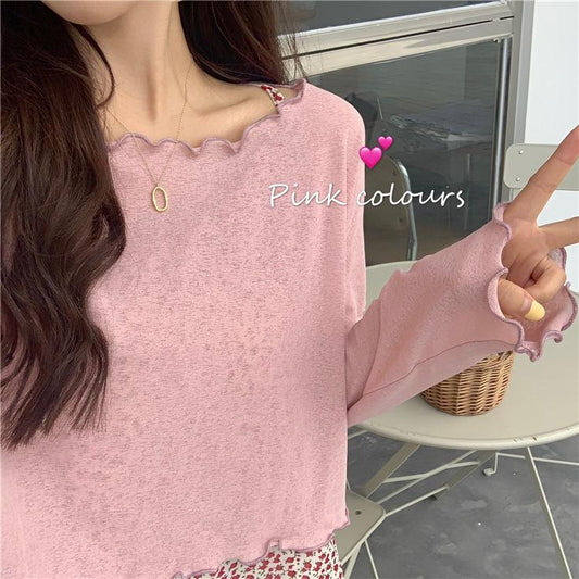 Fall Version of Pure Color Loose Simple Long-sleeved Fall T-shirt Women Simple Pure Color Bottoming Tee Blouse