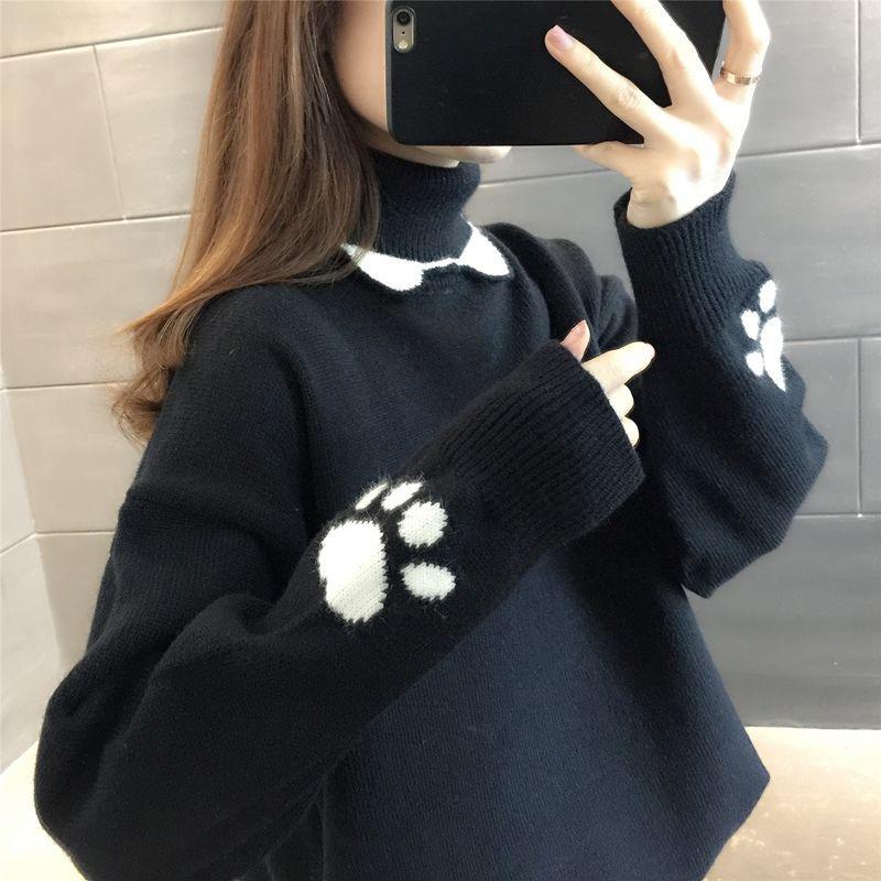 Autumn Winter Ladies Turtleneck Sweater Women  Thick Loose Bottoming Shirt Fashionable Outside Wear All-match