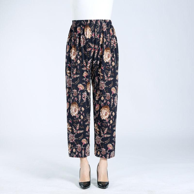 Women's Outer Wear Summer Thin Pants Middle-aged and Elderly Wide-leg Pants Mother Casual Pants Ice Silk Pants
