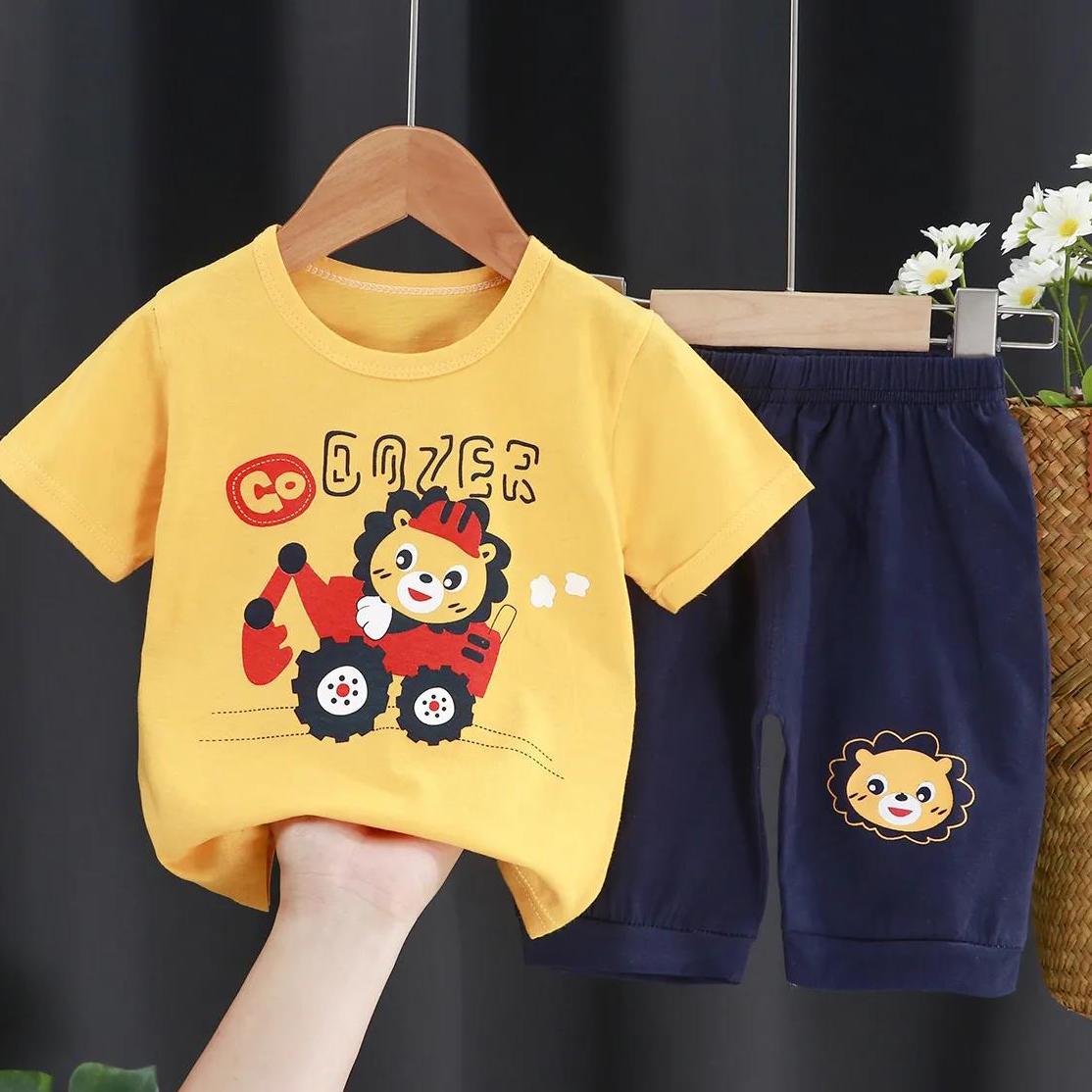 Children's Suit Summer Thin Short Sleeve Suit Boys and Girls Loose Korean Printed Animal T-shirt Shorts Two Piece Set