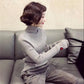 Women Embroidery Turtleneck Knitted Bottoming Shirt Slim Was Thin Wild Sweater Solid Color