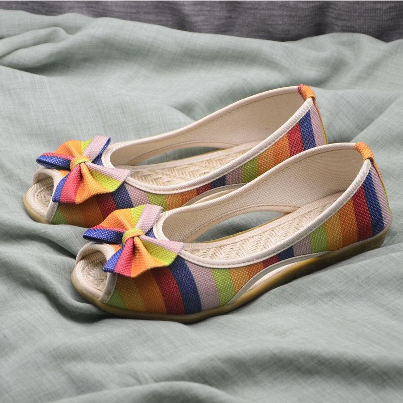 Old Beijing Cloth Shoes Women Embroidered Mother Shoes Girl Shoes Wedge Fish Mouth Female Breathable Sandals Retro Ethnic Style
