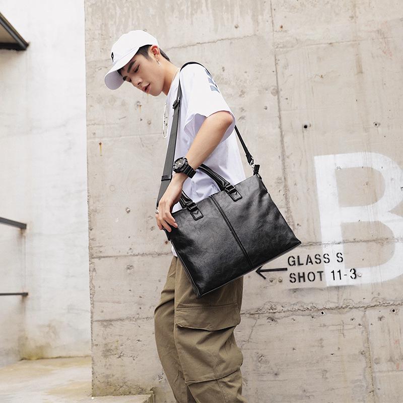 Business Briefcase Men British Large Capacity Zipper Anti-theft Waterproof Handbag Shoulder Bag