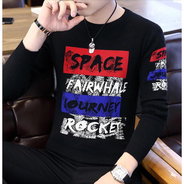 Sweater Men's Autumn and Winter Men's Round Neck Sweater 2019 Printed Clothing Bottoming Sweater