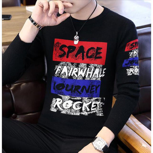 Sweater Men's Autumn and Winter Men's Round Neck Sweater 2019 Printed Clothing Bottoming Sweater