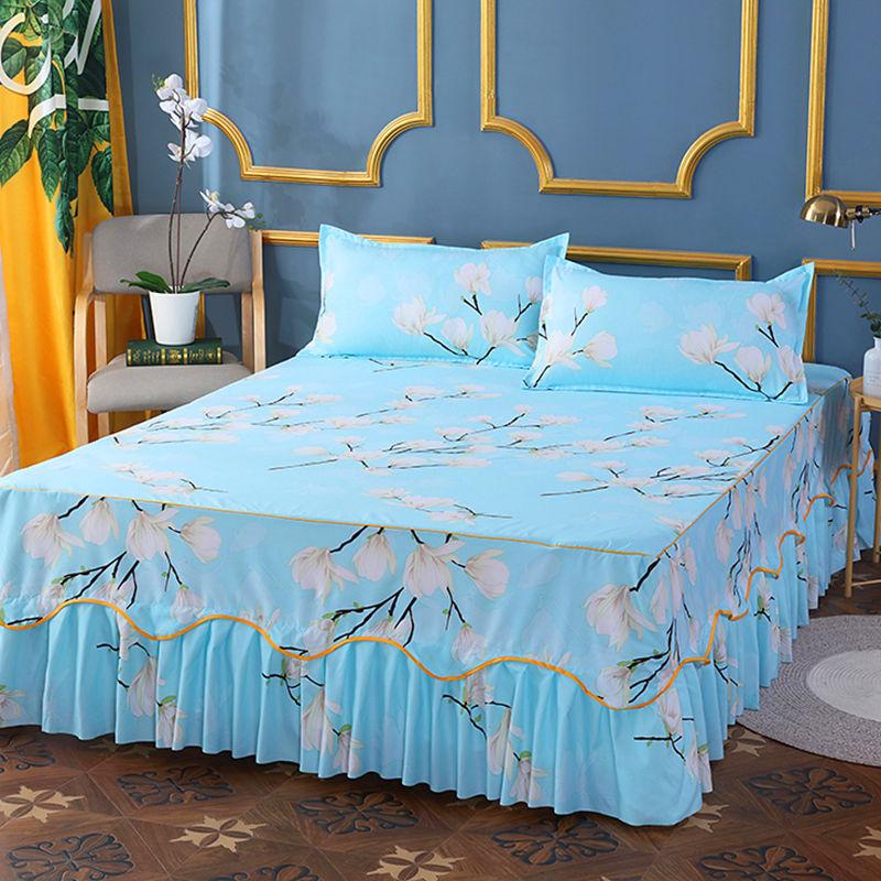 Non-slip Bedspread Bed Skirt Three-piece Printed Bed Skirt Pillowcase Simmons Protective Cover Home Bedding Light Luxury Style