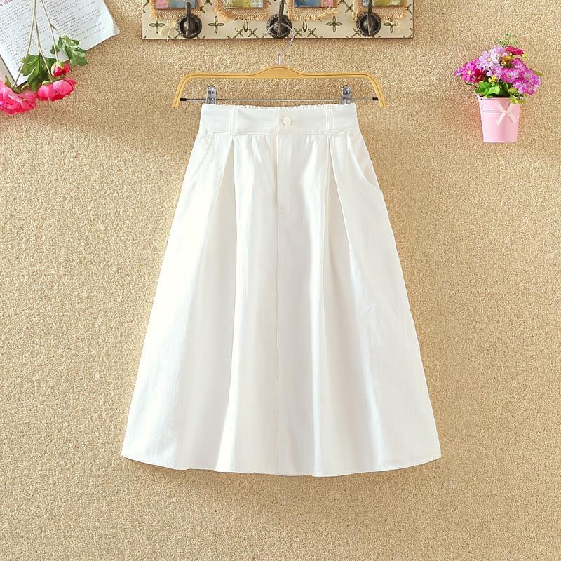 Spring Summer High-waist Cotton Yellow Skirts Womens 2020 Button Knee-length Autumn White Skirts Womens Jupe Femme