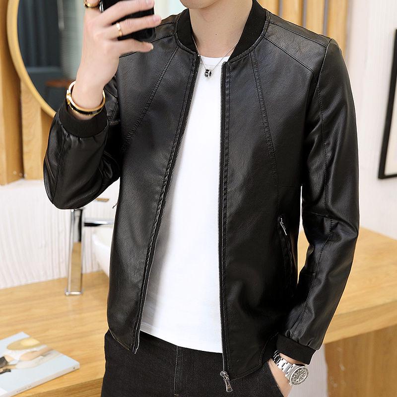 2019 Fashion Autumn Male Leather Jacket Plus Size 4XL Mens Stand Collar Coats Leather Biker Jackets