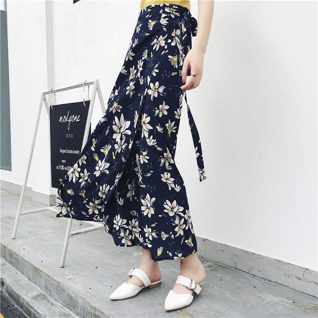 Vintage Floral Print Pockets All-match Women Long Half Length Skirt Autumn Loose Casual Female Skirt