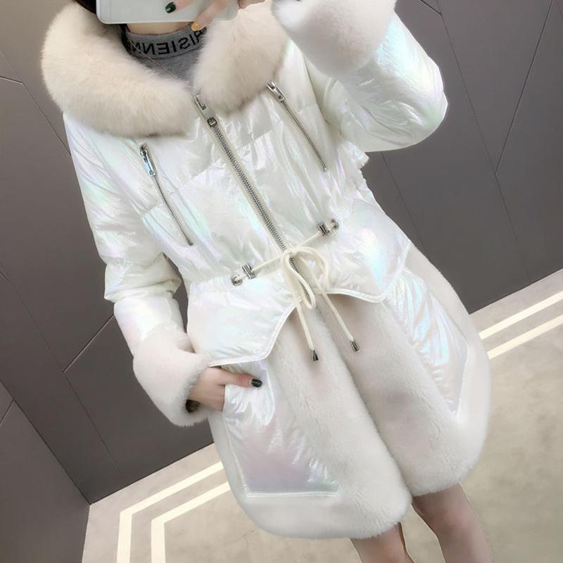 Women's Winter Korean Loose Quilted Coat Warm Stand-collar Down Jacket Women's Glossy Mid-length Down Jacket