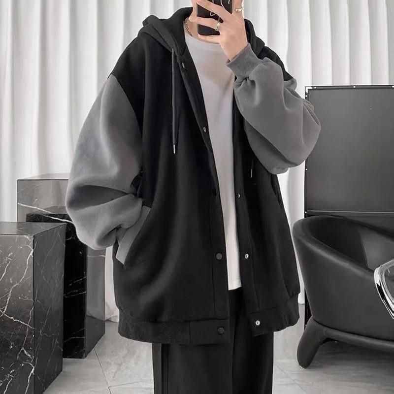 Cardigan Stitching Color Loose Zipper Casual All-match Hooded Long-sleeved Couple Jacket Warm Comfortable and Breathable