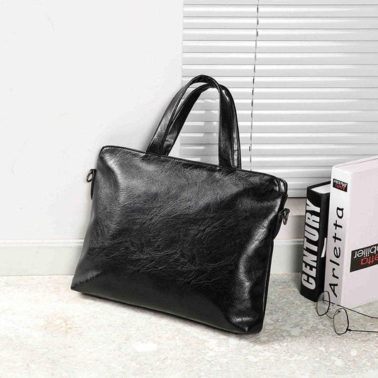 Business Briefcase Men Black Leather Zipper Crossbody Shoulder Computer Bags Waterproof Handbag