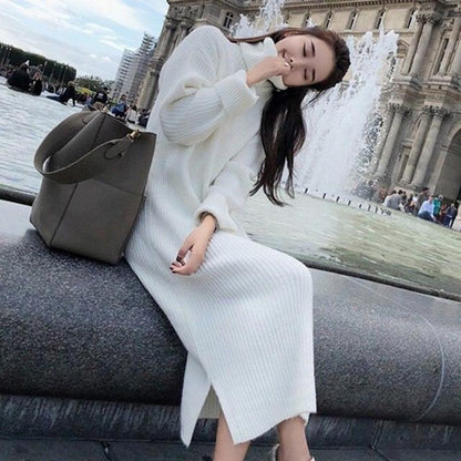 Fall/winter Turtleneck Pullover Skirt Over-the-knee Slim White Bottoming Skirt