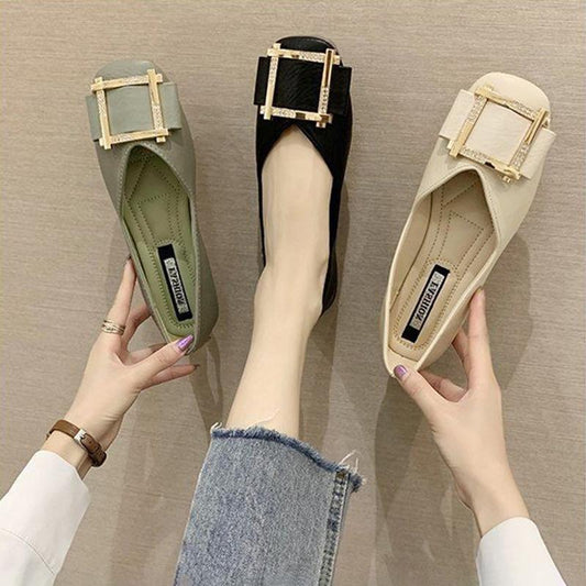 Women's Flat-bottomed Leather Shoes Single Shoes Women's Shallow-mouthed Flat-bottomed Square Toe Soft-soled Shoes Can Be Worn At Work