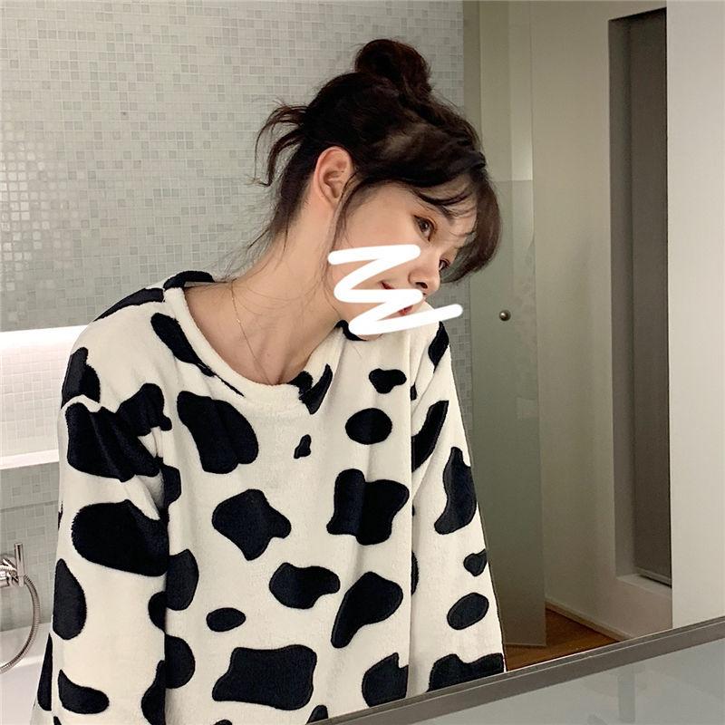 Women's Autumn and Winter Coral Velvet Thick Pajamas Flannel Plus Velvet Outer Wear Home Service Suit
