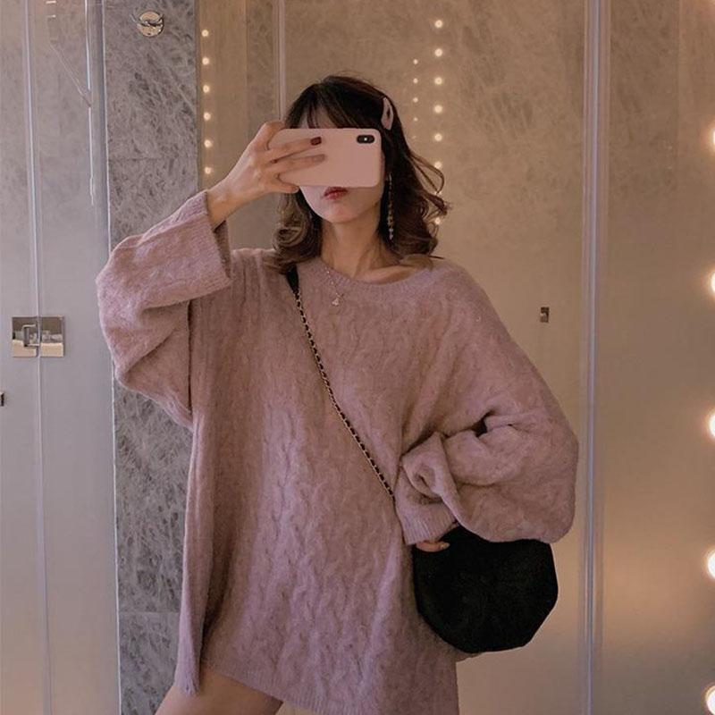 Autumn and Winter Solid Color Casual Sweater Loose Hedging Thickening Bottoming Shirt Fashion Knitted Women Sweater