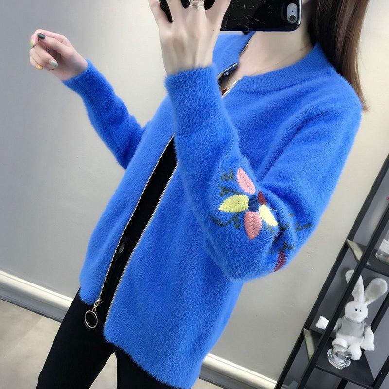 Imitation Mink Fleece Knitted Cardigan Spring and Autumn Loose Short Coat Fashion Thick Top