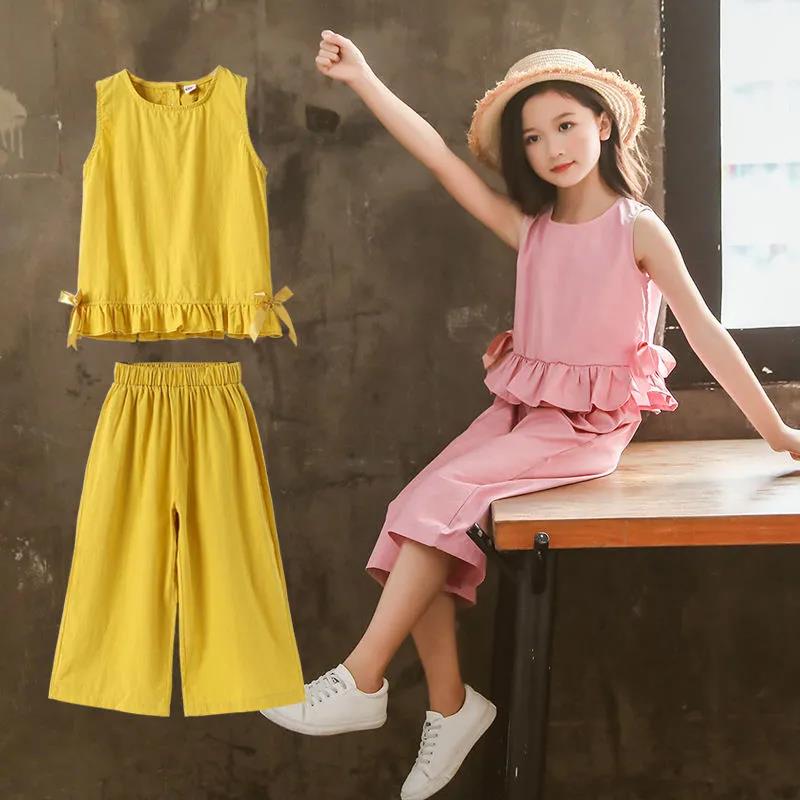 Girls' Suits Summer Clothes Western Style Children's Summer Cotton Domineering Girls Fashionable Wide-leg Pants Two-piece Suit