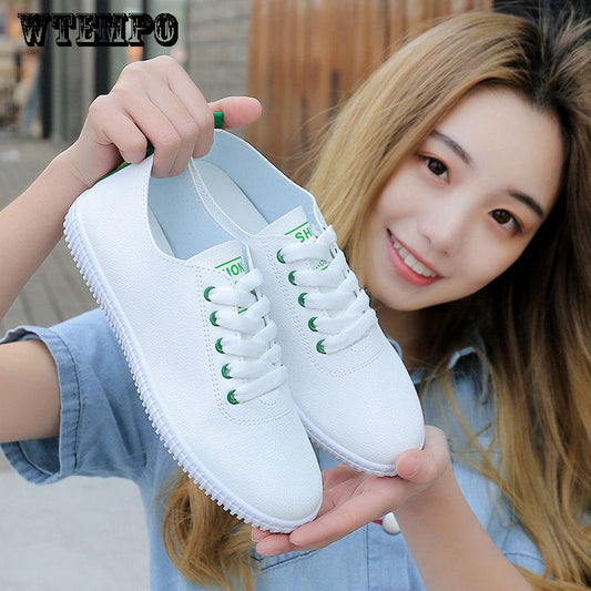 Summer Running Shoes Women's  Flat Shoes Casual Shoes Soft Bottom Pu Leahter Shoes White