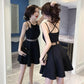 Fashion Open Back Halter Strap Dress Slim Sexy Hollow-out Waist Sleeveless Pleated Dress Club