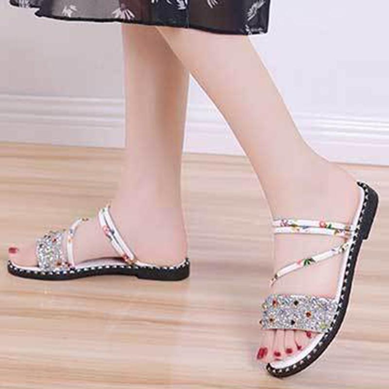 Outing Two-wear Slippers Women's Summer Fashion Out-wearing Rhinestone All-match Dual-use Sandals Flat Summer Sandals