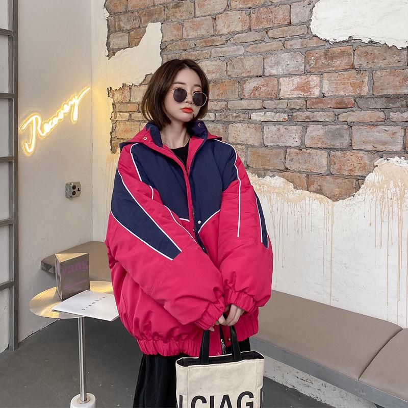 Winter Color Matching Cotton Clothes Oversize Women's Trendy Bread Clothes Korean Style Loose Ins Hong Kong Style Jacket Students