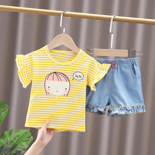Girls' Summer Clothes Western Style Girls' Short-sleeved Suits Summer Korean Children's Clothes Two-piece Fashionable Children's Clothes