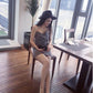Pofulove Bow plaid Spaghetti Strap Dress summer sexy package hip slimming club sleeveless dress