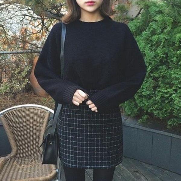 Autumn and Winter College Style Coat Solid Color Loose Top Knitted Long-sleeved Female Student Bottoming Shirt