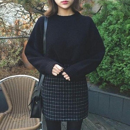 Autumn and Winter College Style Coat Solid Color Loose Top Knitted Long-sleeved Female Student Bottoming Shirt