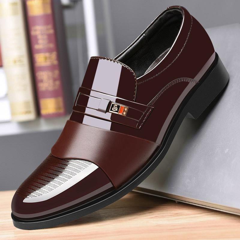 Men's Leather Shoes Business Dress Shoes British and Korean Style Set Feet Black Casual Leather Shoes Youth Work Shoes