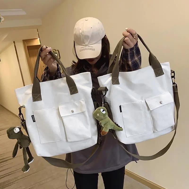 Canvas Big Bag Female Bag Korean Student Class Portable Tote Bag Shoulder Messenger Bag Trend