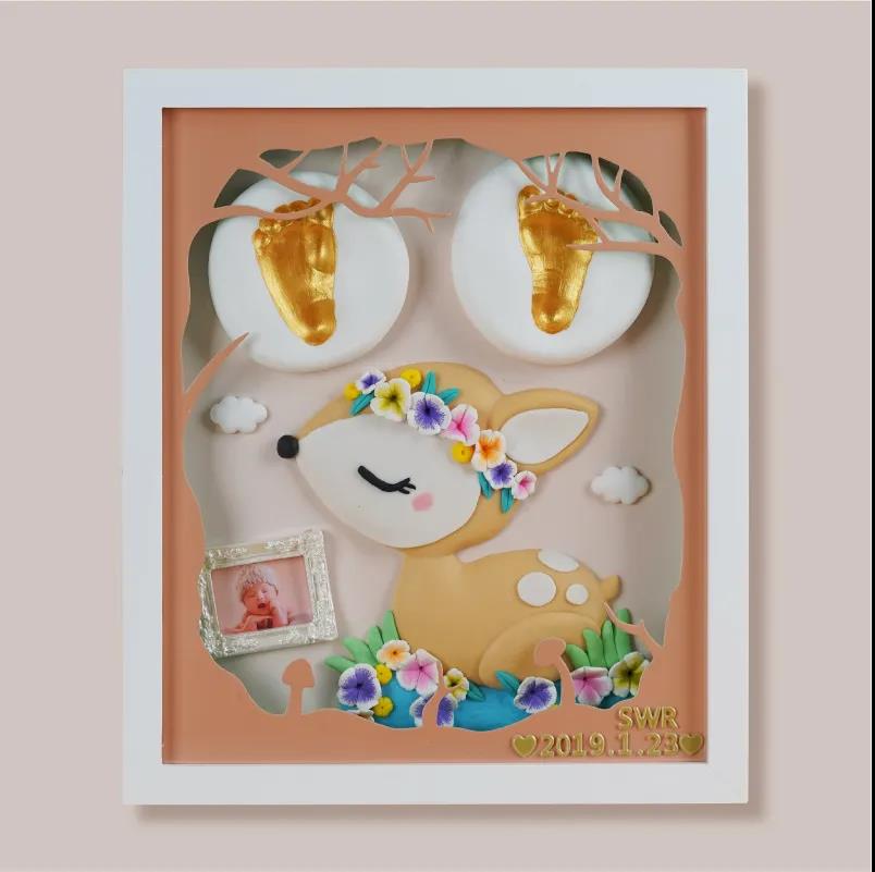 Baby Full Moon Hand and Foot Prints Mud Footprints Handprints Permanent Newborn Baby Fetal Hair Souvenir Photo Frame Hundred Day Gift