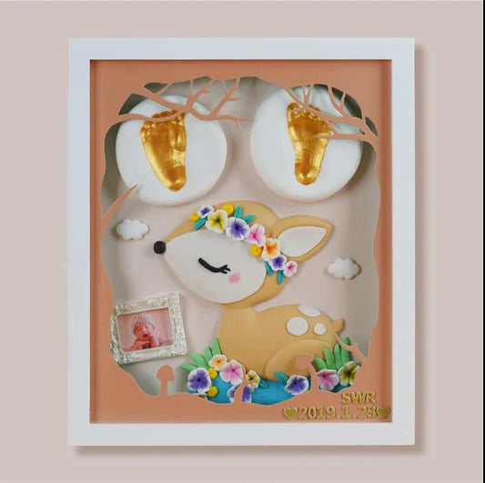 Baby Full Moon Hand and Foot Prints Mud Footprints Handprints Permanent Newborn Baby Fetal Hair Souvenir Photo Frame Hundred Day Gift