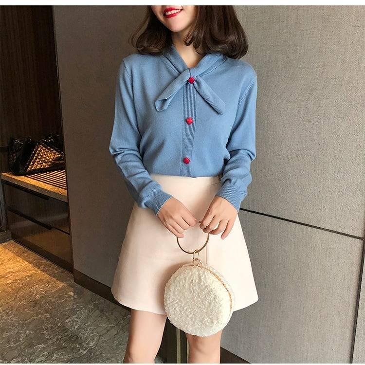 Autumn and Winter Thickening Slim Bow Sweater Women's Long Sleeves Were Thin Inside A Low Collar Knitted Bottoming Shirt Women