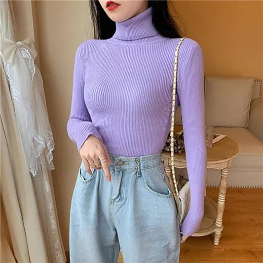 Autumn Winter Sweater Women Turtleneck Sweaters Knitted Jumper Solid Long Sleeve Slim Pullover Sweater Women Korean Fashion Basic Top Clothes