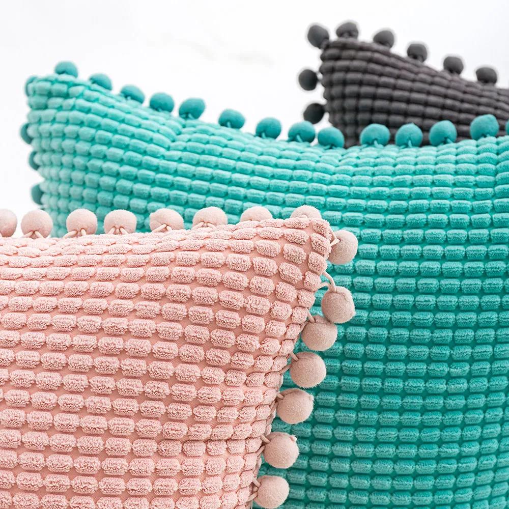Ball Corduroy Throw Pillow Nordic Square Living Room Sofa Cushion Bed Lumbar Chair Soft Cushion