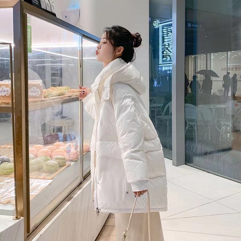 Mid-length Down Jacket Women's Winter Women's Hooded Stand-up Collar Loose Thick Bread Coat Jacket Winter Warmth Thick Cotton Jacket
