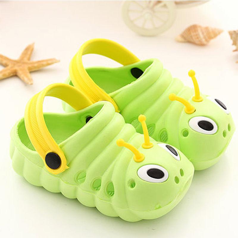 Kids Summer Sandals Boys Girls Soft Sole Cartoon Caterpillar Sandals Indoor Anti-slip Casual Hollow Flat Shoes