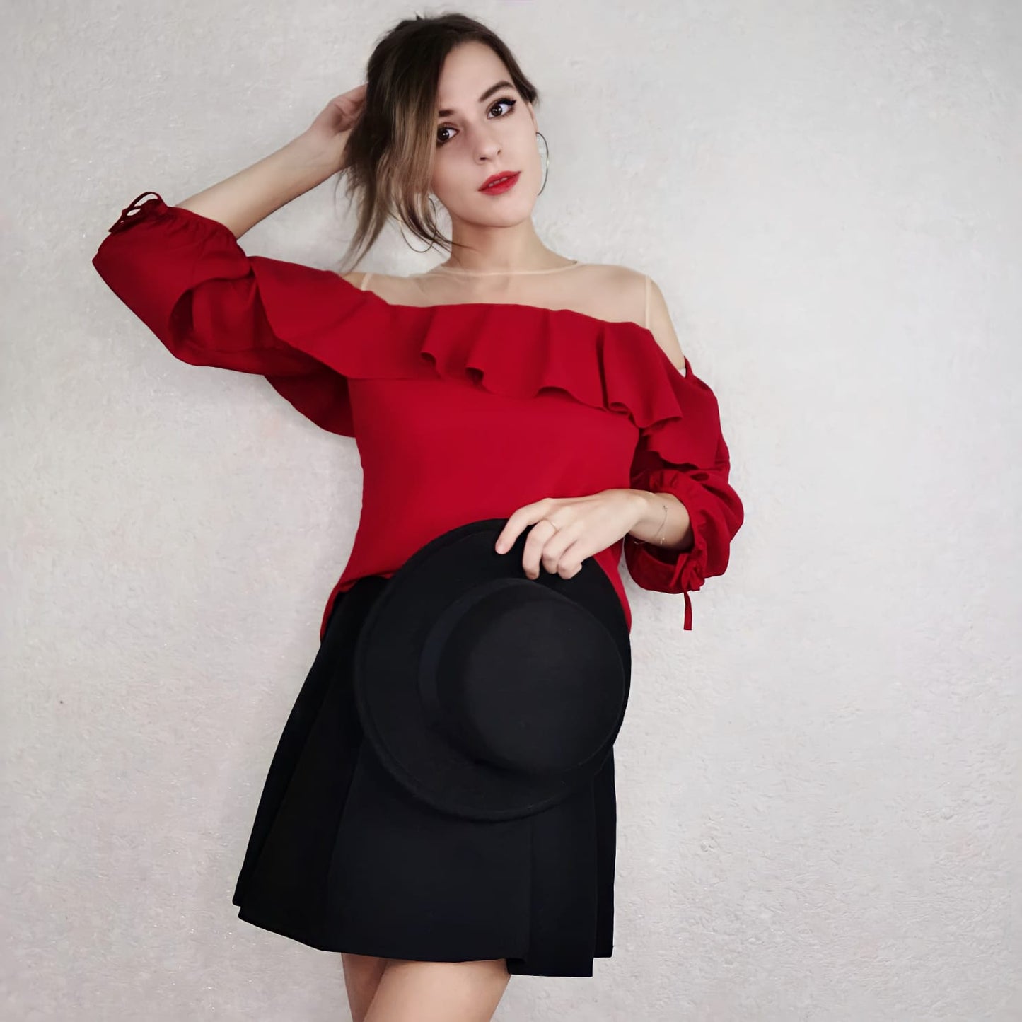 2pcs/set Plus Size Skirt Set Women Sexy Off-shoulder Blouse + A-line Short Skirt Two-piece Suit Autumn Two-piece Suit Outfits