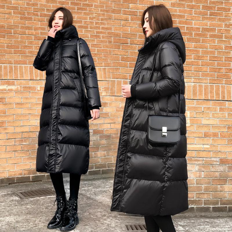Women's Down Padded Jacket Mid-length Winter Slim Over-knee Long Hooded Padded Ladies Padded Jacket